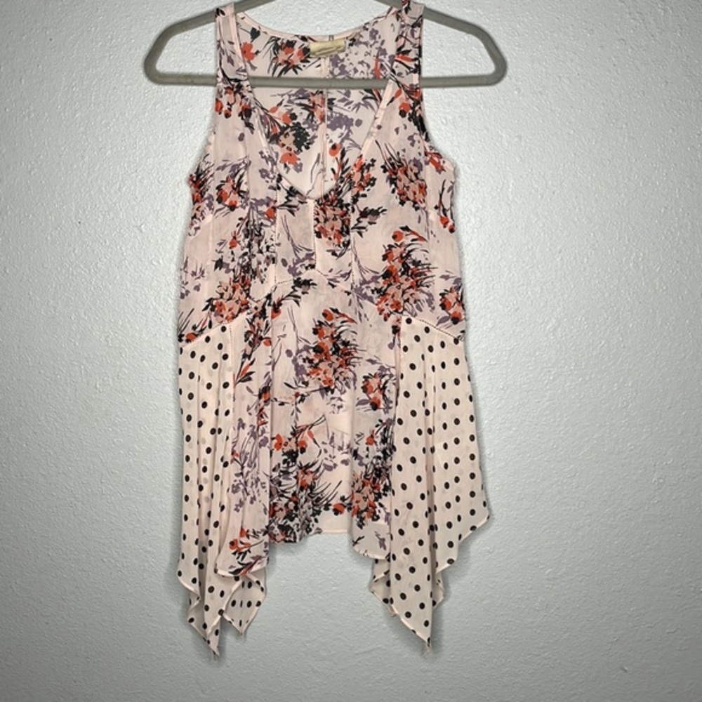 Anthropologie Vanessa Virginia Garden Pop Hankerchief Blouse Boho sz‎ XS Pink